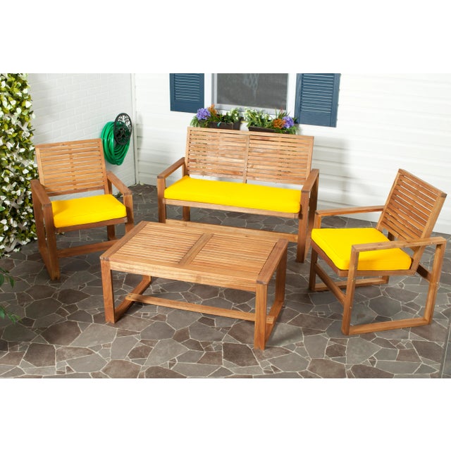 Modern Outdoor Living Set in Brown & Yellow - 4 Pieces For Sale - Image 3 of 8
