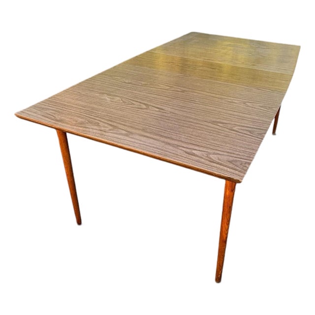 Vintage Mid-Century Modern Formica Extendable Dining Table With Walnut Wood Legs For Sale