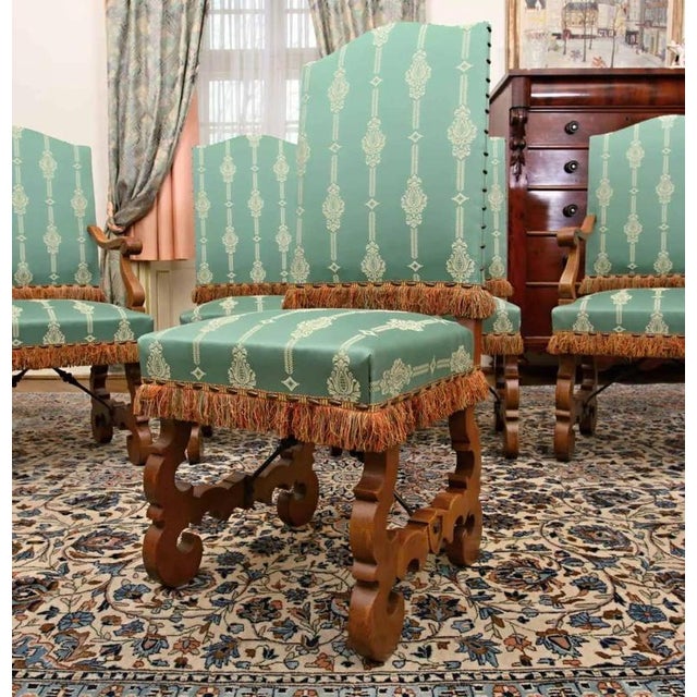 Green French Armchairs and Chairs in Oak, Set of 6 For Sale - Image 8 of 8