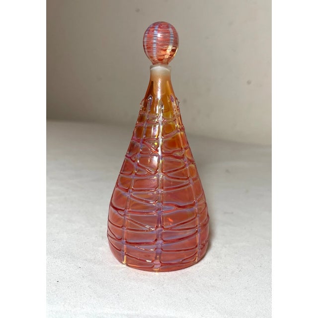 Vintage Hand Blown Art Glass Spun Pink Opal Iridescent Perfume Bottle Sculpture For Sale - Image 4 of 12