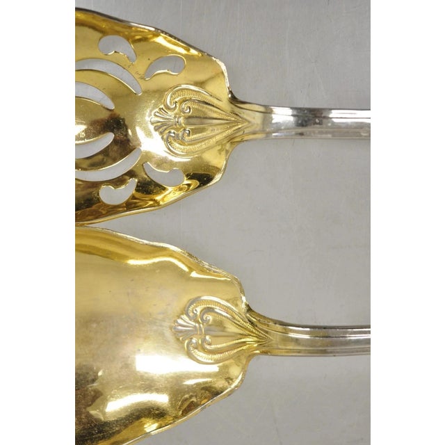 Vintage Italian Baroque Style Epns Silver & Gold Plated Serving Spoon & Fork Set For Sale In Philadelphia - Image 6 of 10
