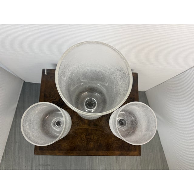 Transparent Frosted Glass Cylindrical Hurricane Vases, Set of Three For Sale - Image 8 of 12
