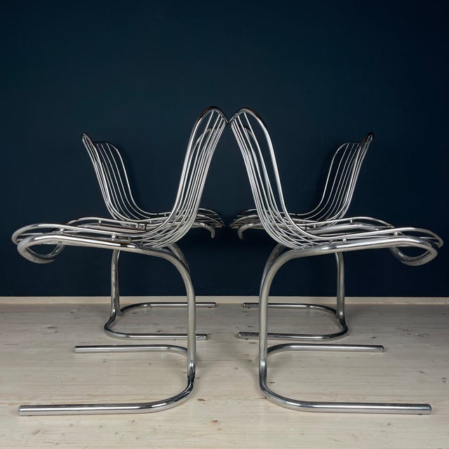 1970s Set of 4 Dining Chairs Radiofreccia by Gastone Rinaldi for Rima ...