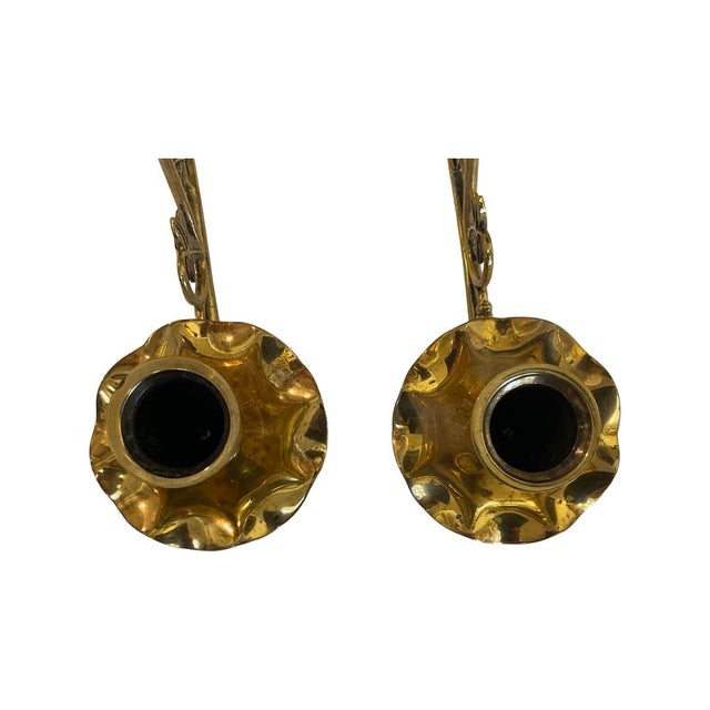 Early 20th Century Pair of Early 20th Century Brass Wall Mounted Swing Arm Candle Sconce For Sale - Image 5 of 6