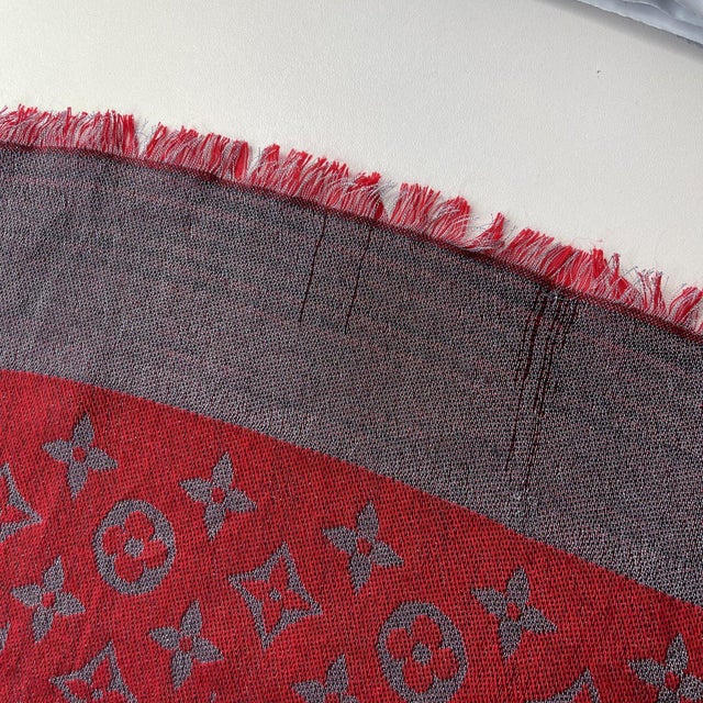 Louis Vuitton Red Reversible Silk Wool Scarf | Chairish