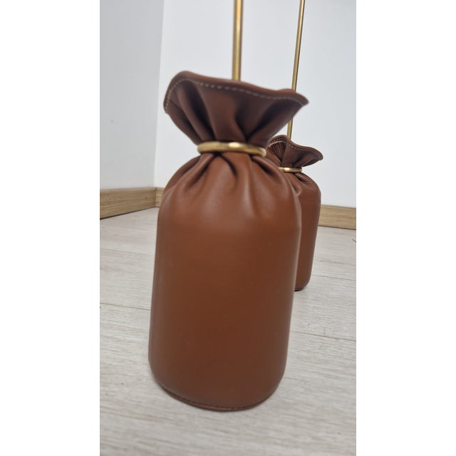 Brown Brass and Blue Leather Doorstops attributed to Luigi Caccia Dominioni for Azucena, 1980s, Set of 2 For Sale - Image 8 of 11