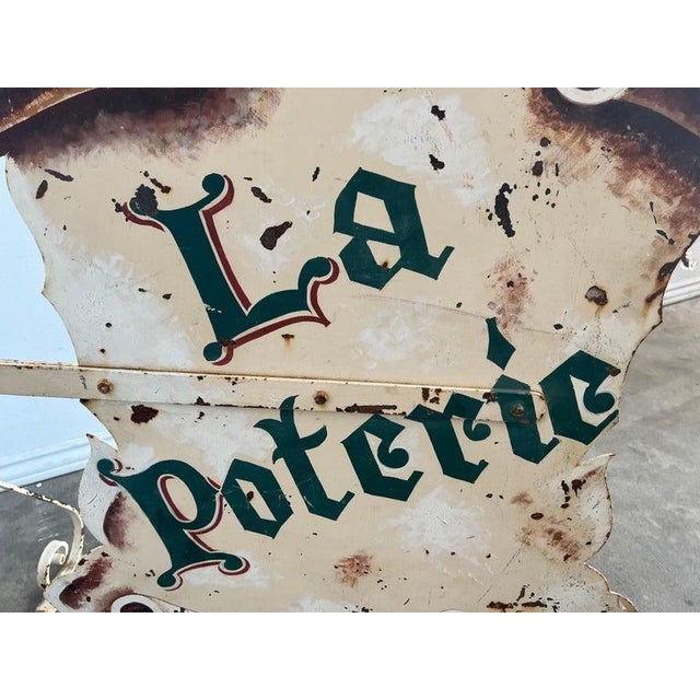 White 1930s French Provincial Antique Painted Metal Trade Sign 'La Poterie' For Sale - Image 8 of 10