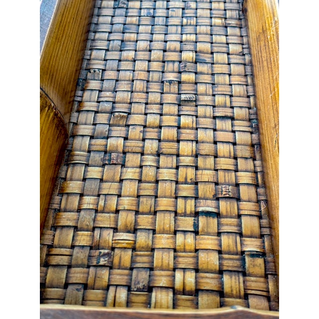 Vintage British Colonial Platter Woven Bamboo Long Bar Tray 17.5" For Sale - Image 4 of 10