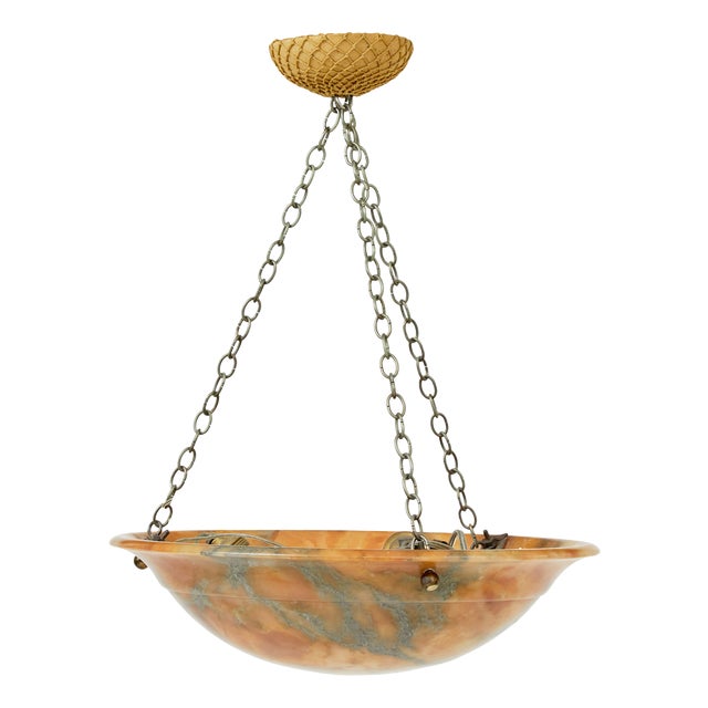 Art Deco Carved Alabaster Ceiling Light, 1930s For Sale