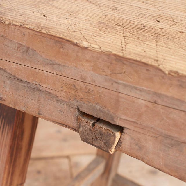 Wood Small Antique Elm Side Table, 1920s For Sale - Image 7 of 10