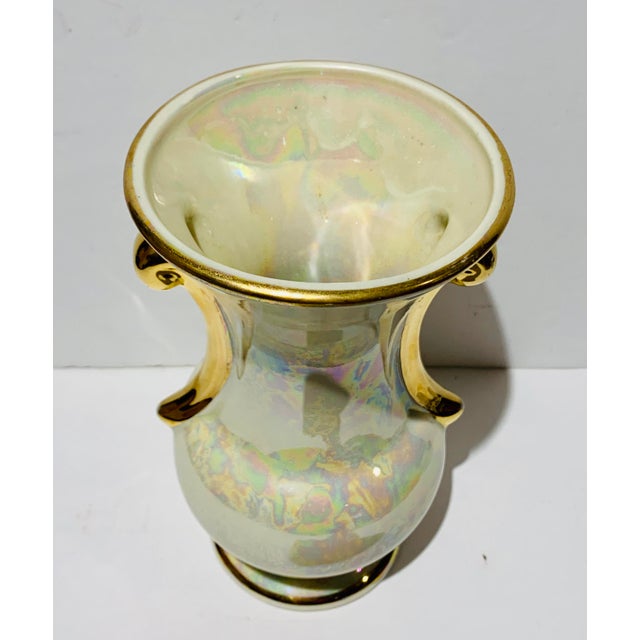 Vintage Iridescent White and 22k Gold Pearl China Hand Decorated Vase