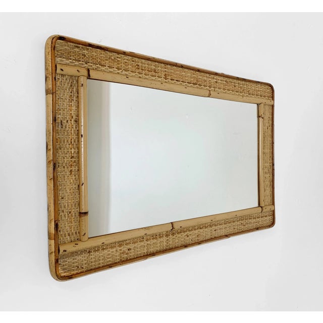 Rectangular Bamboo & Wicker Mirror, 1970s For Sale - Image 4 of 8
