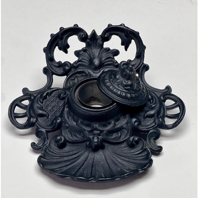 Black Vintage Ornate Cast Iron Inkwell For Sale - Image 8 of 12
