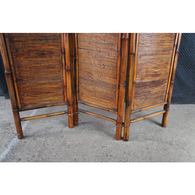British Colonial Style Bamboo & Rattan 3 Panel Room Divider Screen Boho Chic For Sale - Image 11 of 11