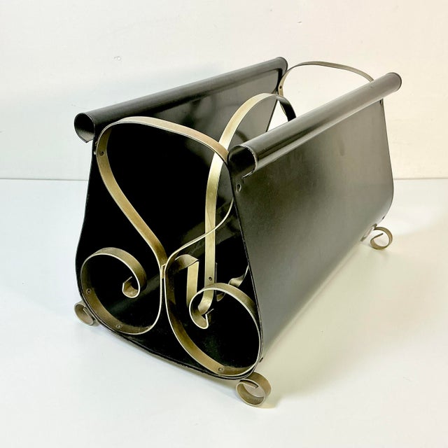 1950s Vintage Arts & Crafts Boho Chic Hand Painted Tole Metal Magazine Rac For Sale - Image 10 of 12