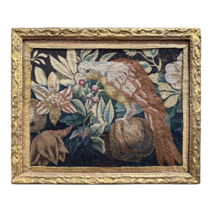 18th Century French Aubusson Tapestry Fragment in Carved Gilt Frame