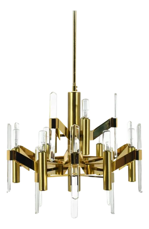 Gaetano Sciolari Modernist Brass Chandelier with Crystal Blades