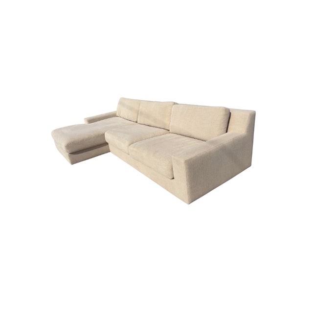 Wood Rh Modena Track Arm 2-Piece Sofa-Chaise Sectional – Performance Linen Weave in Sand For Sale - Image 7 of 8
