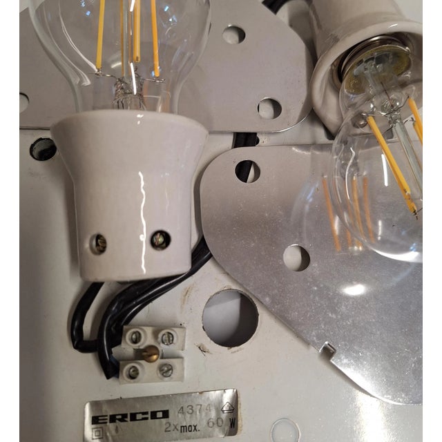 Vintage German Ceiling Lamp with Black Plastic Base and Patterned Glass Shade from Erco, 1970s For Sale - Image 6 of 9