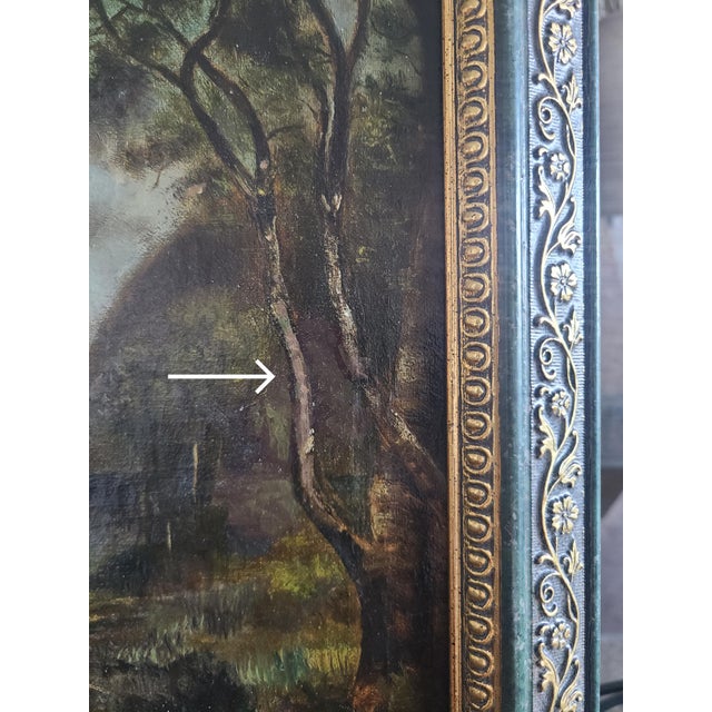 Antique 19th Century Oil Painting Moody Woodland Landscape With Deer For Sale - Image 15 of 15