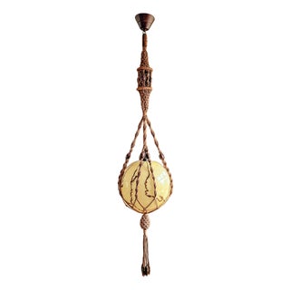 Braided Macramé Sisal and Marbled Glass Globe Pendant Lamp by Temde, 1970s For Sale