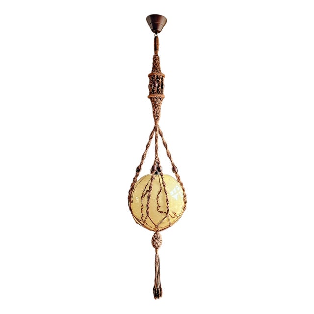 Braided Macramé Sisal and Marbled Glass Globe Pendant Lamp by Temde, 1970s For Sale
