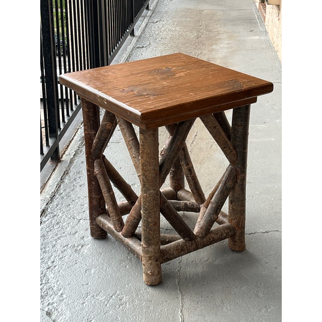 1980s Adirondack / Folk Art Theme, Rustic Log Accent Table, Cabin Lodge Log & Twig Side Table. White Pine & Birch For Sale - Image 11 of 12