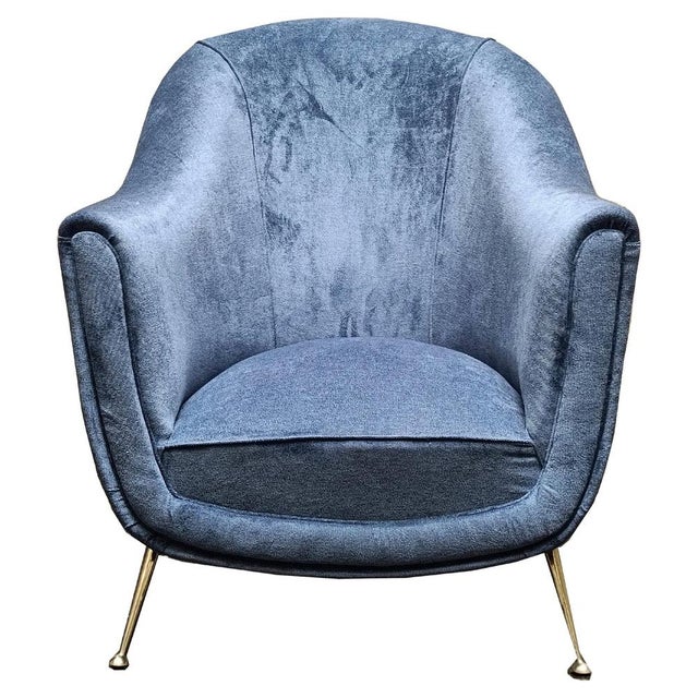 Vintage Light Blue Velvet Chair by Isa Bergamo, 1950s For Sale - Image 6 of 6