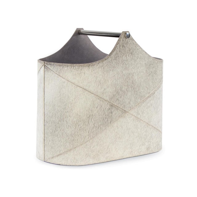 Animal Skin Andres Hair on Hide Basket, Grey For Sale - Image 7 of 7