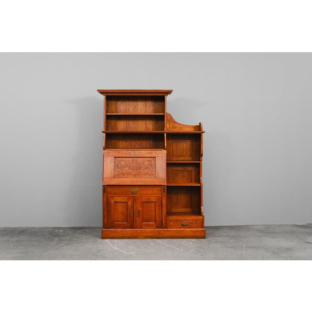 Early 20th Century Art Nouveau Bookcase with Secretary Compartment in Oak For Sale - Image 3 of 18