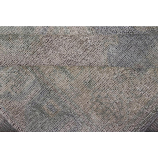 Muted Turkish Oushak Carpet With Two Diamond Medallions in Blue and Gray For Sale - Image 11 of 12
