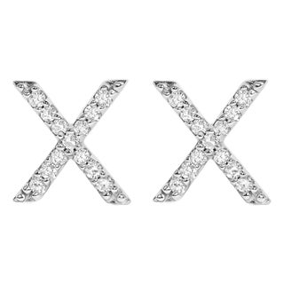 10K White Gold 1/10 Cttw Diamond 'X' Initial Stud Earring For Sale