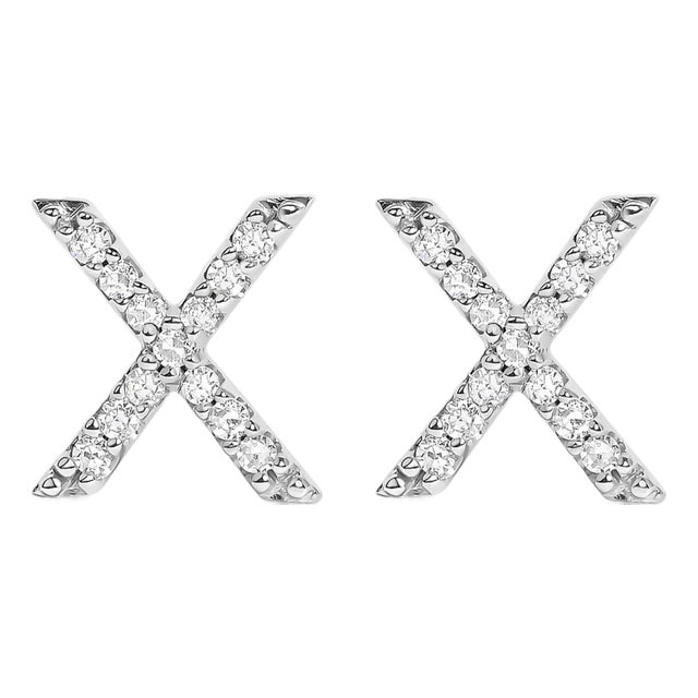 10K White Gold 1/10 Cttw Diamond 'X' Initial Stud Earring For Sale