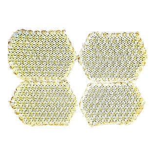 Vintage Handmade Crocheted Placemats Set of 4 Yellow Green Floral Design For Sale