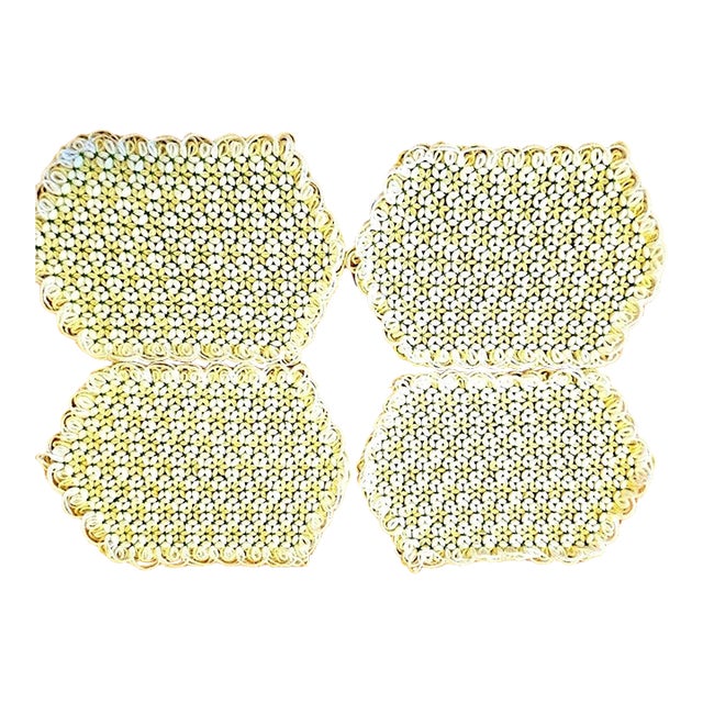 Vintage Handmade Crocheted Placemats Set of 4 Yellow Green Floral Design For Sale