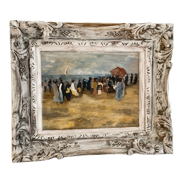 Vintage Impressionist Coastal Scene in Ornate Distressed Frame a Richly Textured Impressionist-Style Coastal Painting Signed 1977 For Sale