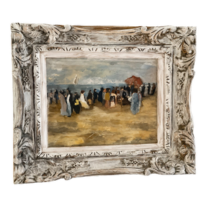 Vintage Impressionist Coastal Scene in Ornate Distressed Frame a Richly Textured Impressionist-Style Coastal Painting Signed 1977