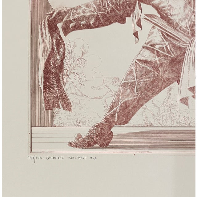 Figurative Joseph Pecsenke Arlecchino Commedia Dell'arte Etching For Sale - Image 3 of 4