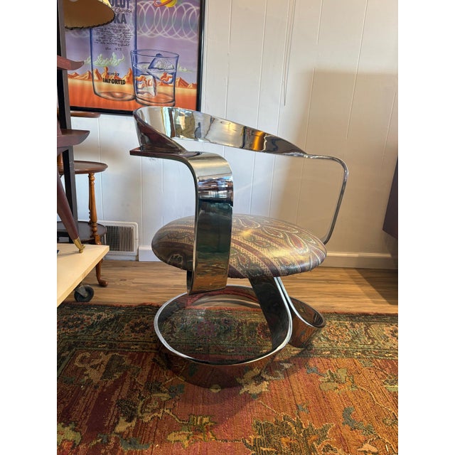 Mid-Century Modern Carlos Ojínaga Erill "Cinta" Swivel Armchair, Stainless Steel, Spanish Mid-Century For Sale - Image 3 of 9