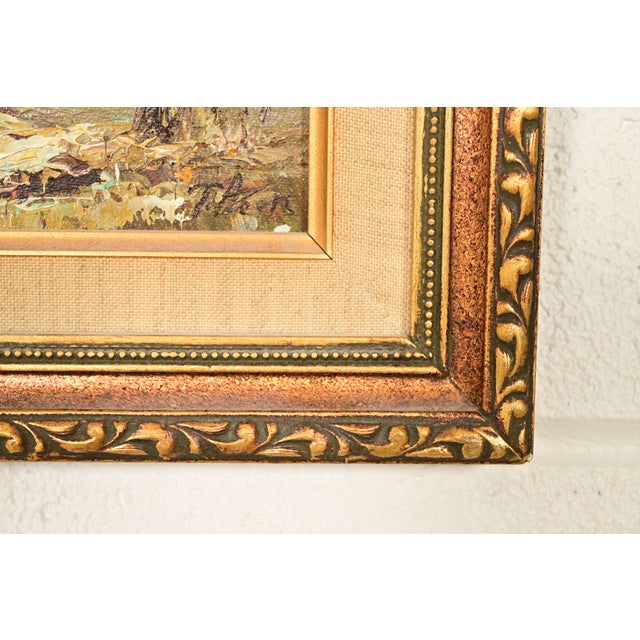 Original Artist Signed Impressionist Rural Landscape Oil on Canvas Painting of Cottage in Carved Giltwood Frame For Sale - Image 9 of 11