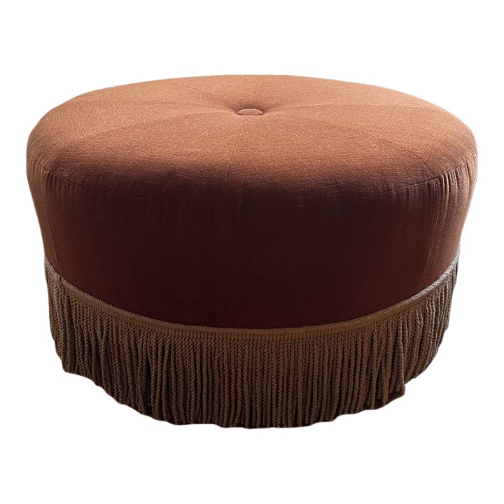 Custom Made Rust Colored Ottoman With Gold Fringe Chairish