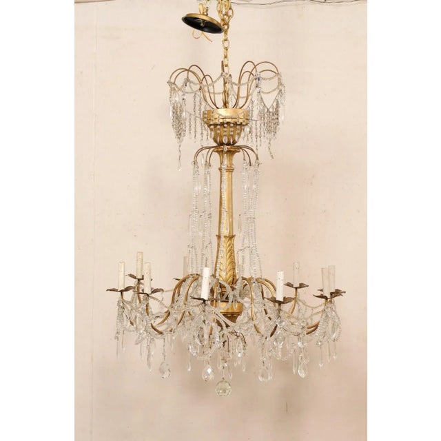 Gold Mid 20th Century Italian Crystal & Gilt Chandelier For Sale - Image 8 of 11
