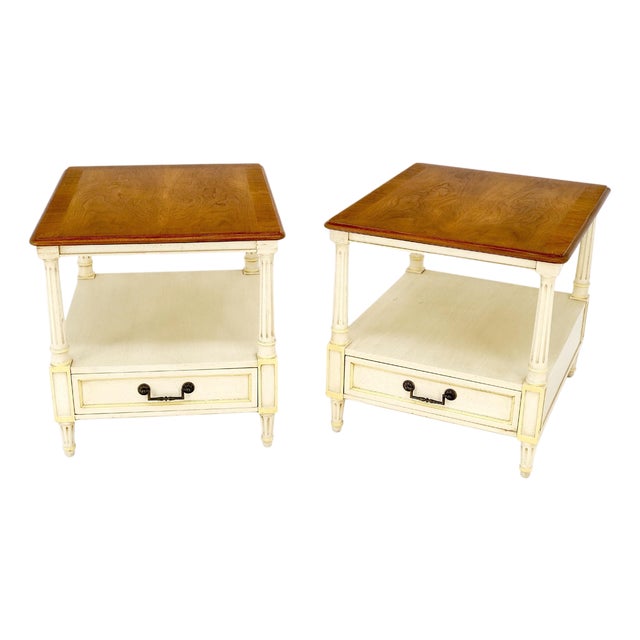 Henredon Walnut Banded Tops One Drawer End Tables Night Stands Mint! For Sale