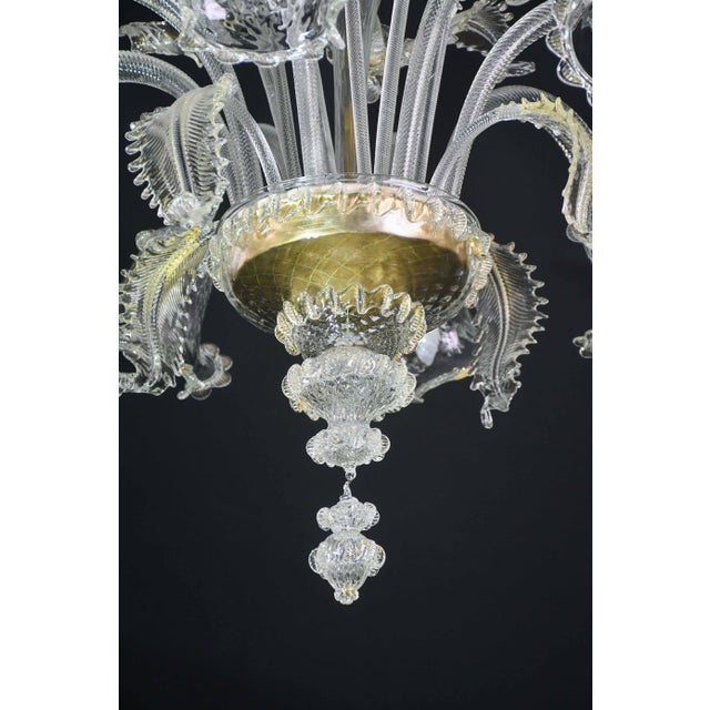 1970s Wonderful Large Size Venetian Chandelier, Transparent and Gold Murano Glass For Sale - Image 10 of 18