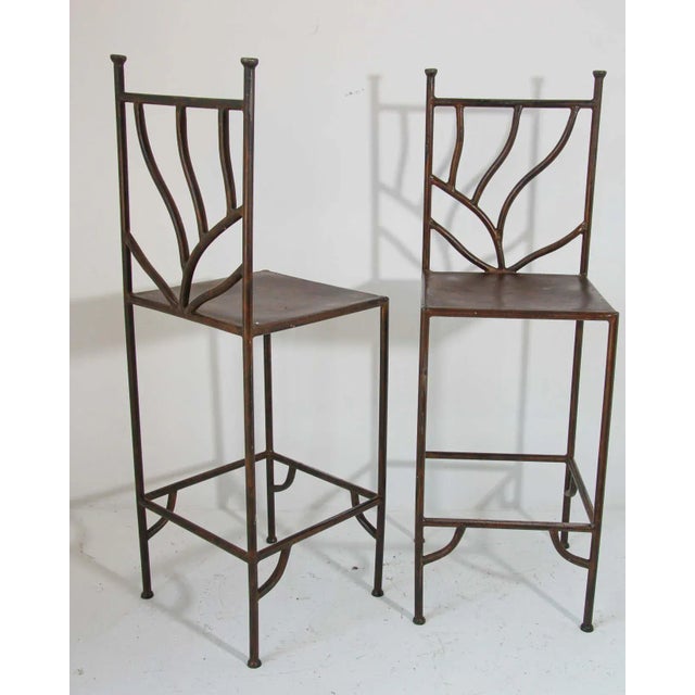Burnt Umber Spanish Wrought Iron Barstools with Back - Set of 6 For Sale - Image 8 of 13