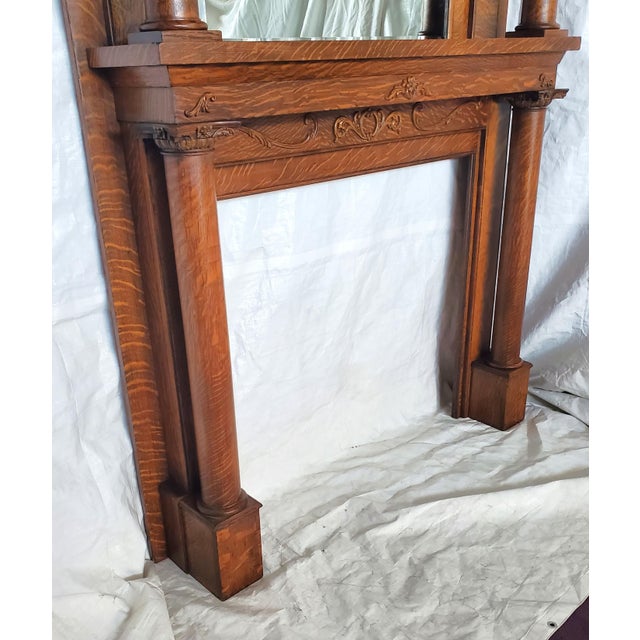 Antique 1890s Victorian American Tiger Oak Fireplace Mantel With Columns u0026  Mirror | Chairish