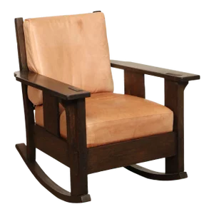 Oak Craft Antique Mission Oak and Leather Rocking Chair