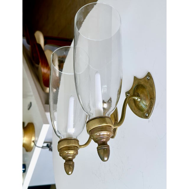 Metal Pair Federal Style Sheild Back Brass Candle Wall Sconces For Sale - Image 7 of 18