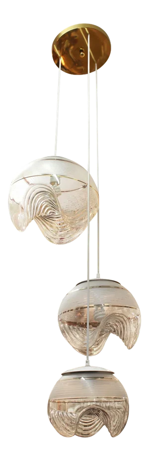 Modernist Sculptural Triple Glass Globe Pendant Italian S