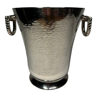 Vintage Hollywood Regency Hammered Metal Insulated Ice Bucket For Sale